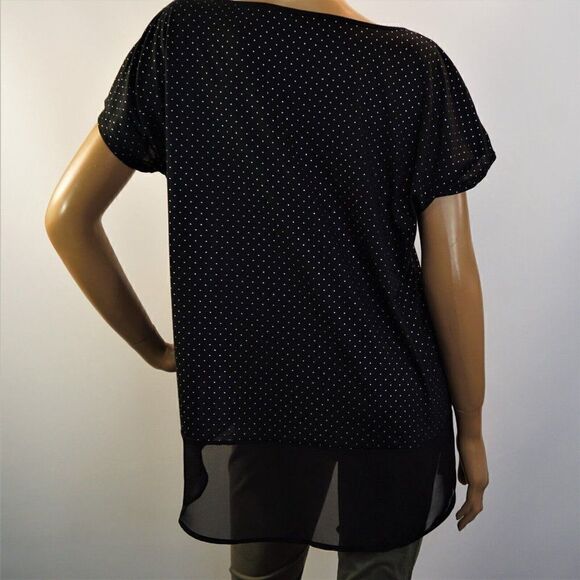 Studio Y Womens Top Swiss Dot Black Silver Contrasting Hem Size XL Blouse - Picture 3 of 8